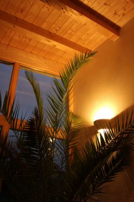 Abbildung: Behaglichkeit durch indirekte Beleuchtung der sichtbaren Holzbalkendecke